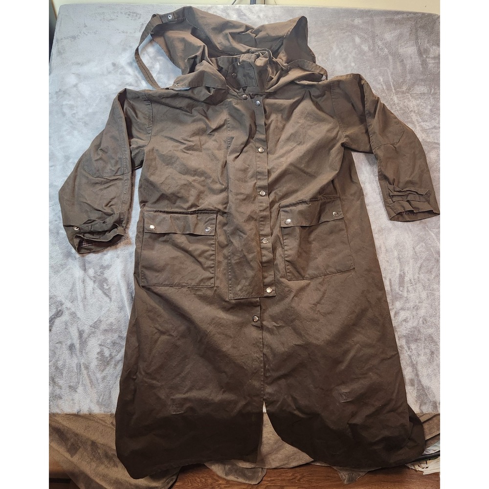 Australian Stock Saddle Company Coat Mens Brown Medium Duster Waxed Cotton Hood